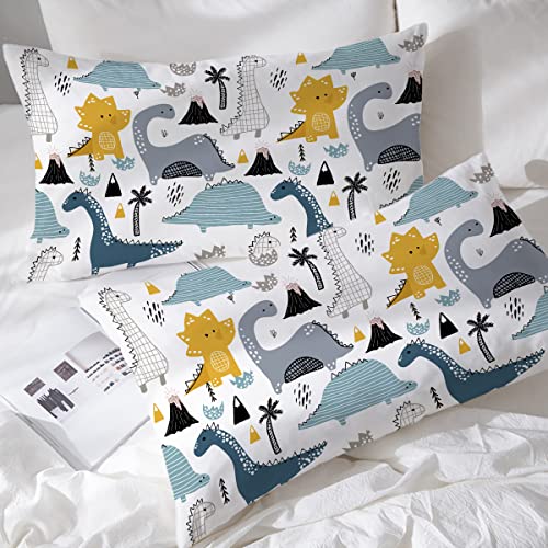 BlessLiving Dinosaur Pillow Cover Set of 2 Colorful Dinosaur Pillowcase Cartoon Dino Pillow Case for Room Bedroom Sofa Chair Car, Queen