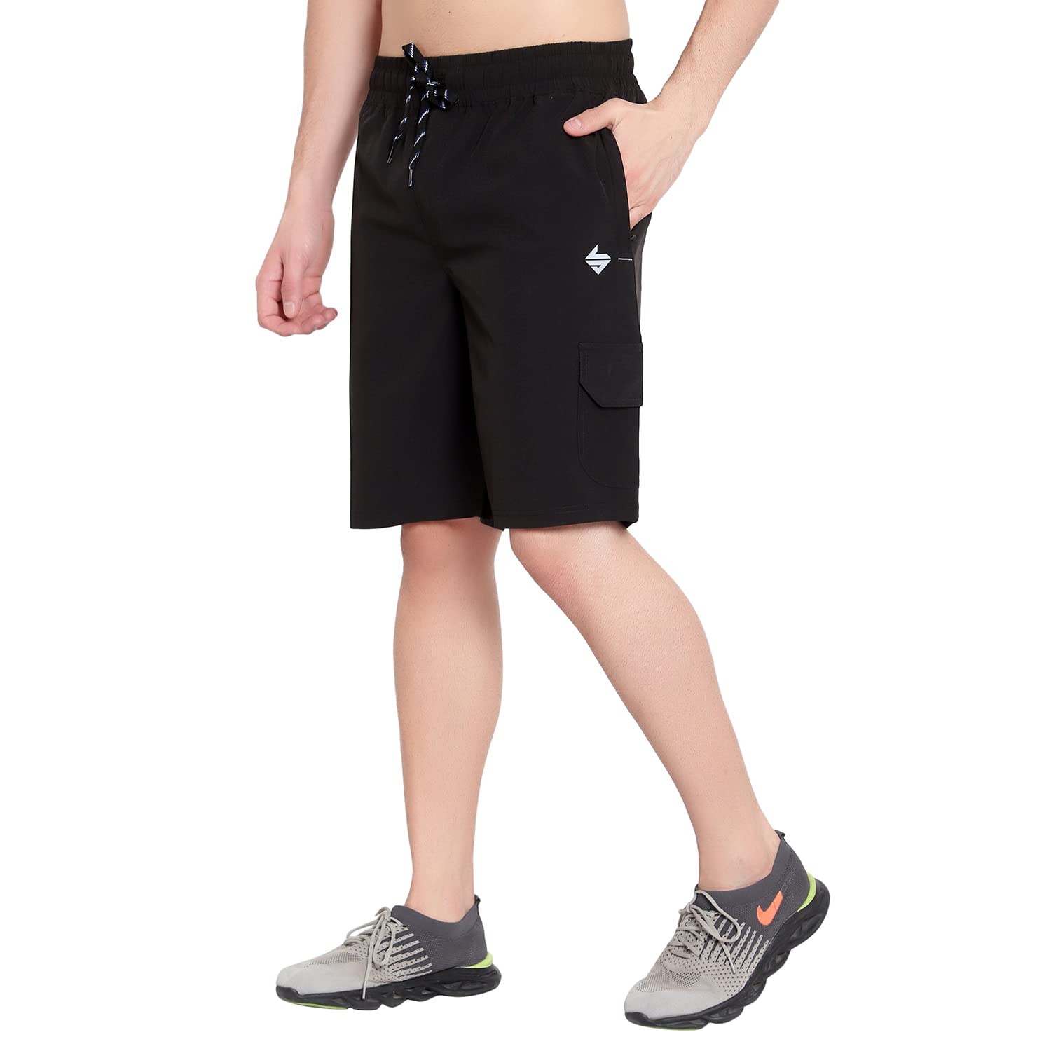 John Ally Athletic Sports Cargo Shorts for Men with Zip Pockets and Elastic Waistband Quick Dry Lightweight Activewear.