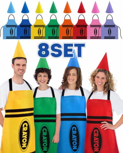 Mepase 8 Set Crayon Costume Adult Halloween Apron Cone Hat Dress
