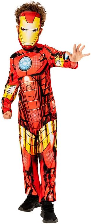 Rubies Disfraz Iron Man para niño, Jumpsuit estampado y máscara, Oficial Marvel, Disfraz sostenible Green Colección, para halloween, navidad, carnaval y cumpleaños.