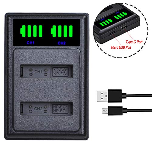 Batmax 2Pcs Np-Bg1 Battery + Led Usb Dual Charger With Type C Port For Sony Np-Bg1 Sony Dsc-H3 Dsc-H7 Dsc-H9 Dsc-H10 Dsc-H20 Dsc-H50 Dsc-H55 Dsc-H70 Dsc-Hx30V, Dsc-W290, Dsc-Wx1, Dsc-Hx10V Cameras #TOP4