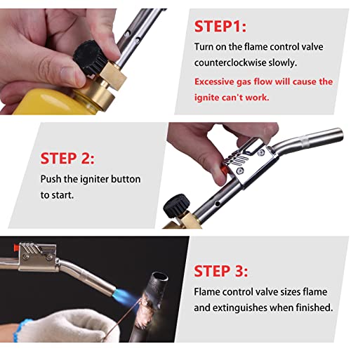 Mapp/Map/Propane Gas Torch,Soldering Torch,Use Brazing，Cooking，Surface Heating Treatment (Stainless Ignition Head) #TOP2