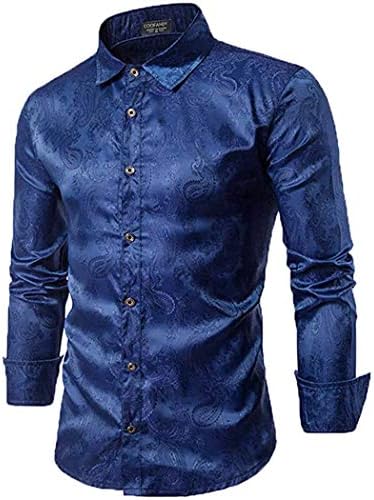 COOFANDY Mens Floral Rose Printed Long Sleeve Dress Shirts Prom Wedding Party Button Down Shirts (Navy BlueX-Large)