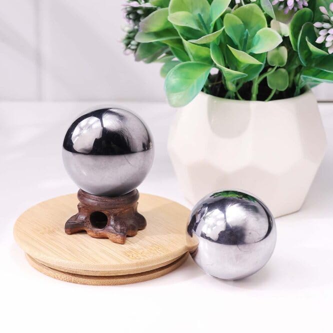 Image of Terahertz Crystal Ball 100-150 gm with Wooden Stand | Healing Crystal Sphere for Meditation, Reiki, Energy Healing | Feng Shui Vastu Home Decor Idol Figurine Gift Item