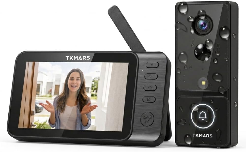 TKMARS Doorbell Camera Wireless No Subscription PIR Motion Detection, 1080P Video Intercom with Monitor No WiFi/App Needed, Active Wake-Up Door Bell 170° Wide Angle for Home/Apartment/Seniors