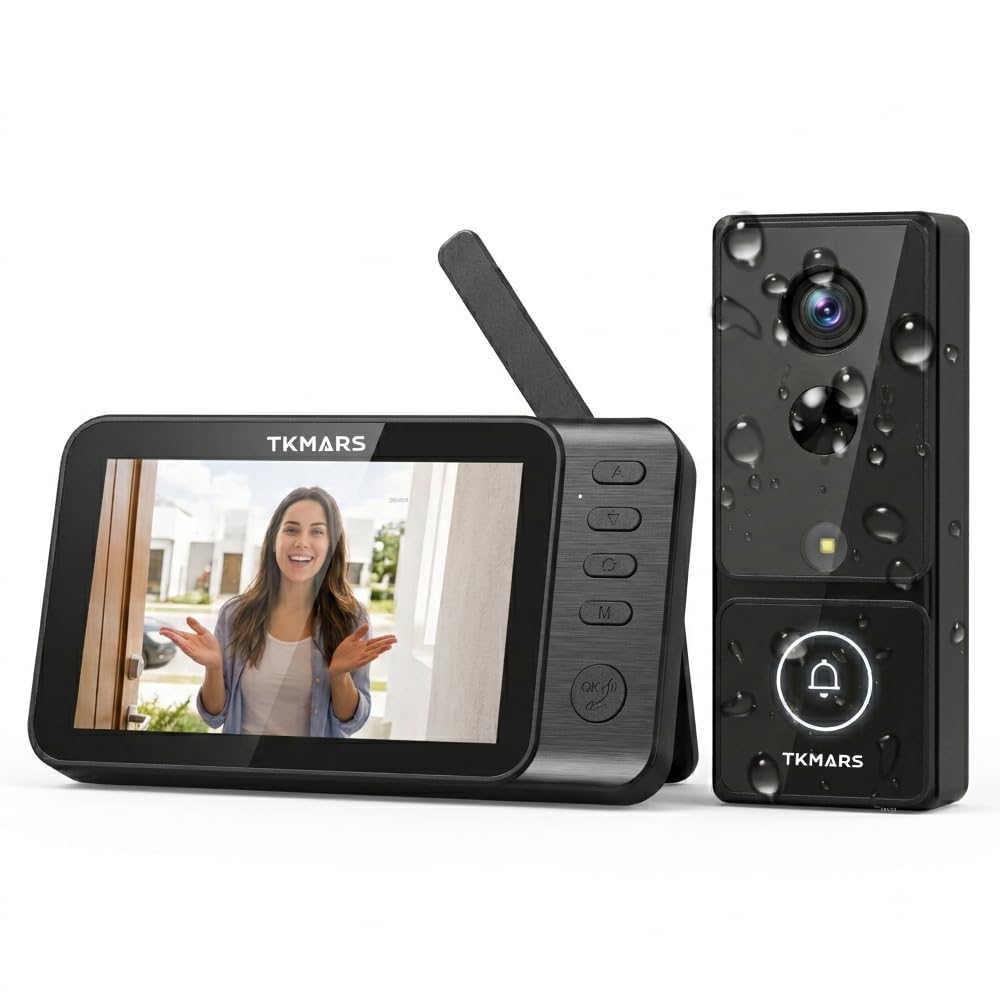 TKMARS Video Türklingel mit Monitor, 4000mAh Akku Kabellos ohne WLAN & APP, Türklingel mit Kamera und Bewegungsmelder, 1080P, 4,3" Bildschirm, 2-Wege-Audio, 170° Weitwinkel, IP65, Kein ABO