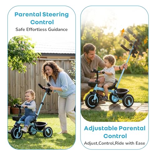 Image of R for Rabbit Tiny Toes R20 Plus Tricycle for Kids with Rubber Wheels, Adjustable Parental Control, Front & Rear Storage Basket | Baby Trike Cycle for 2 to 5 Year, Upto 25 Kgs Boy & Girl (Sky Blue)