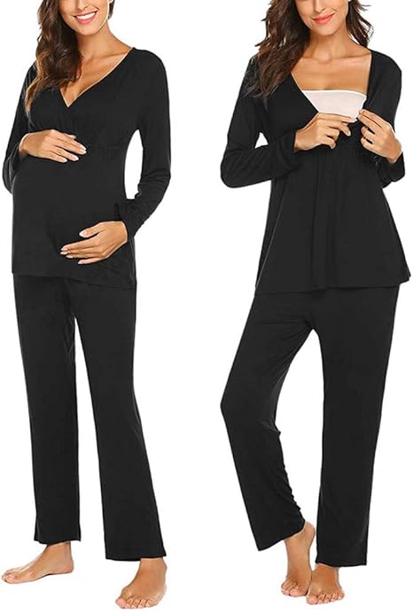 Nursing Pajama Set 3-Piece Button Down Sleepwear For New Moms