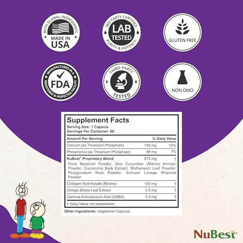 Image of NuBest Tall | Support Bone Strength, Bone Health, Enhanced Immune and Whole Body Wellness with Calcium, Collagen, and Herbs for Ages 5+ & Teens | 60 Capsules | 1 Month Supply