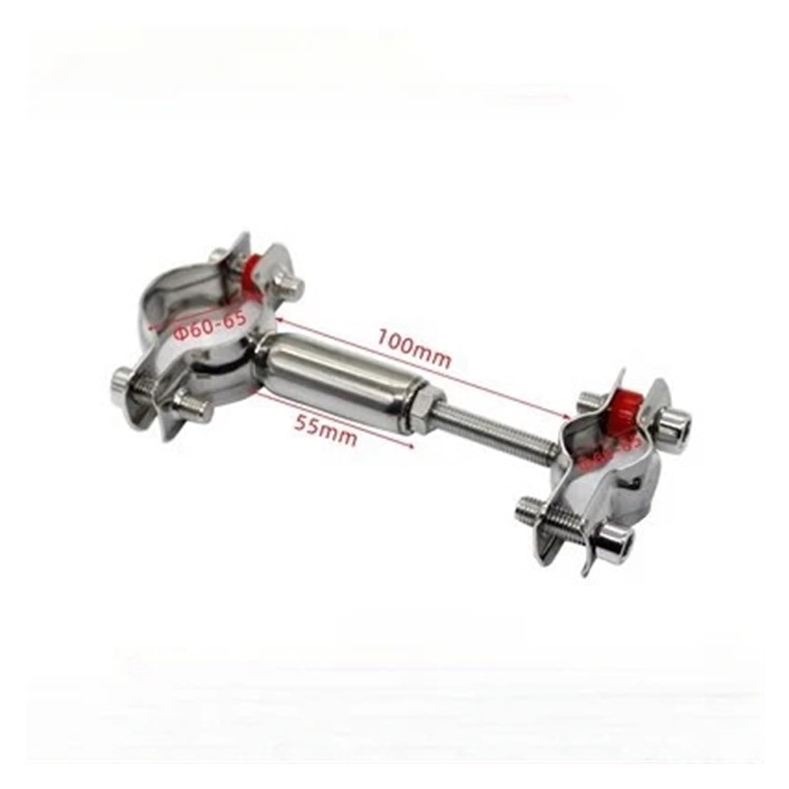Supporto a doppia testa regolabile in acciaio inossidabile 304 | Pinza di supporto a doppia testa regolabile, lunghezza barra 55-100mm, adatta a tubi di diametro esterno 8-65mm(60-65mm)