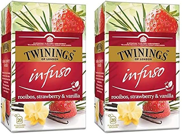 Twinings Infusión de Rooibos, Fresa y Vainilla, 20 sobres (Paquete de 2)