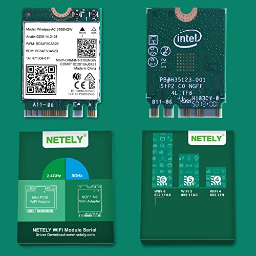 Netely Wireless-Ac 3165Ngw Ngff M2 Interface Wifi Adapter-Wireless-Ac 600Mbps (2.4Ghz 150Mbps & 5Ghz 433Mbps) Network Card With Wifi Audio Adapter (Wireless-Ac 3165Ngw) #TOP5