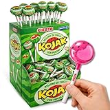 Caramelo con Palo Sabor Sandia, Caramelo relleno de Chicle Kojak, Apto para veganos, sin gluten, sin huevo y sin lactosa es completamente apto para celíacos, Contiene 1 caja con 100 unidades