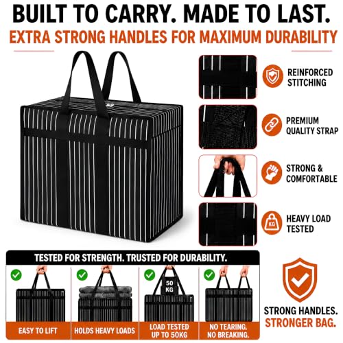 Image of PulGos Pack of 2 Extra Large Clothes Storage Bags | Heavy Duty Wardrobe Organizer | Reinforced Handles | Dual Zipper Closure | Reusable Moving & Storage Bag | Ideal for Travel, Shifting & Organization