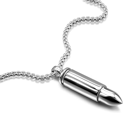 Dankadi Men & Women 925 Sterling Silver Bullet Pendant Can Be Opened for Memorial Necklace -Cremation Urn -Ashes Pendant Box Chain 18 "20" 22 "24" 26 "28" Jewelry Keepsakes