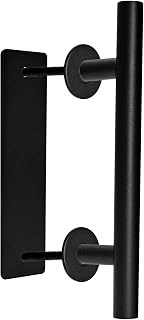 VIKKSAER Barn Door Handle, 12 Inch Pull and Flush Hardware Set Round Gate Handle, Heavy Duty Solid Carbon Steel Rustic Style for Barn Door Gates Garages Sheds Closet Cabinet, Matte Black