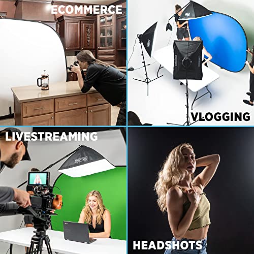 Fovitec Reversible 5'X6.5' Gray And Bluepop-Up Backdrop With Stand And Clip, For Headshot And Portrait Photography, Vlogging, Video Conference, And Live Stream #TOP4