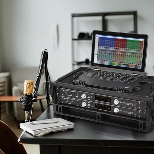 Image of SKB Studio Flyer Rack Case - 2U Waterproof Carry-on with Laptop Surface, Molded Rack Rails, Rubber Cleats and Quiet Wheels, Ideal for Musicians, Black | Injection-Molded Waterproof 2u Carry-on Case, 19x11 Laptop Surface, 11.46 Rack Depth, Quiet Wheels, Made in Usa