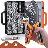 Preciva Professional Ösenzangen Set mit 300 Ösen, Ösen (10 mm Durchmesser) I Magnetische Öse I Ösen für Stoffe, Planen und Markisen