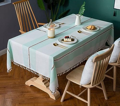 Nappe vert clair à rayures et glands 140x180 cm pour table rectangulaire - 3