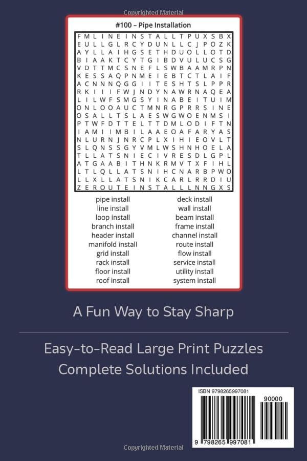 Pipefitter Word Search Book: Large Print Puzzle Collection with 100 Puzzles and 2000 Unique Words on Pipe Systems, Tools, and Workshop Life (Trades Series) image 3