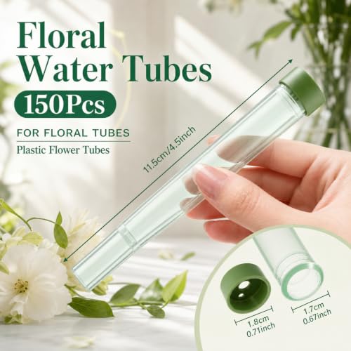 Image of Tessco for you 150 Pcs Floral Water Tubes with Caps, Light Green 4.5 in