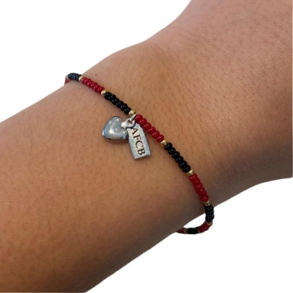 Beadlet AFC Bournemouth Football Club Fan Beaded Bracelet for Girls Women Ladies With Tag & Heart Charm Gift for supporter