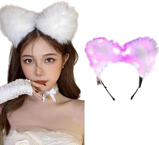 Light Up Headbands LED Cat Ears Headband Faux Fur Hair Hoop For Halloween Cosplay Costume Christmas Party