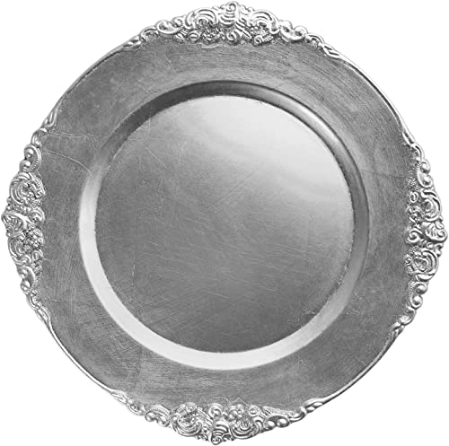 American Atelier 8 Pack Silver Charger Plates, 13" Round Melamine Leaf Plate Chargers With Vintage Design Embossed Rim For Wedding, Dinner Party, Table Décor, Holiday Decoration #TOP2