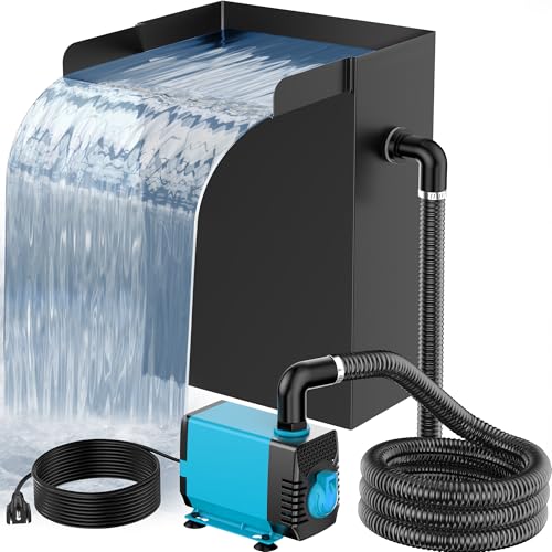 POPOSOAP Pond Waterfall Spillway with Pump Kit, 304 Stainless Steel Waterfall with Filtration & 660GPH Pond Pump & 9.8FT Tubing Outdoor Fountain Kit for Garden,Backyard Decor,13.4" H x 8"W-P