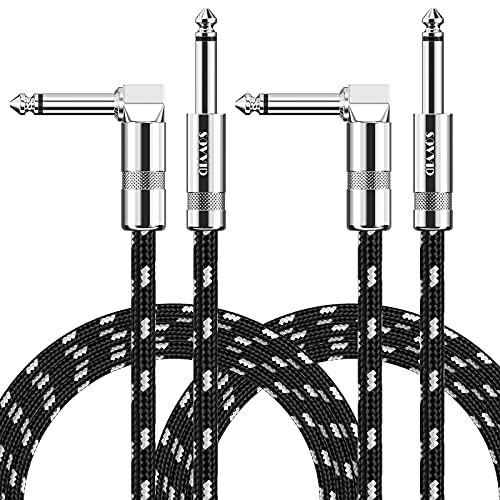 Image of 10FT 2 Pack Instrument Cable - Electric Guitar & Bass Guitar Cable with Right Angle 1 /4 Inch Connector - Black & White