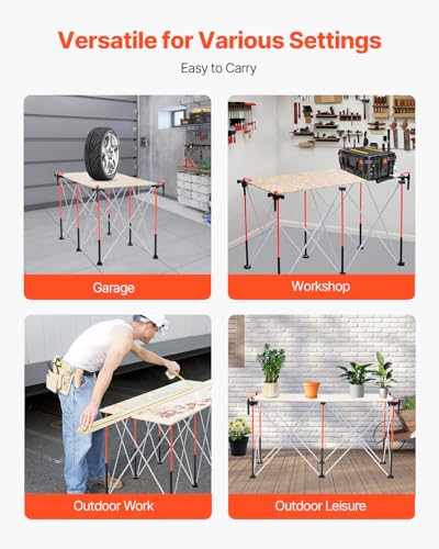 Image of VEVOR Portable Folding Workstand, 4.15 x 2.18 ft Collapsible Workbench, 2500 lbs Weight Capacity, No Assembly Foldable Work Stand with Storage Bag, Table Top NOT Included, for Garage Workshop Outdoor