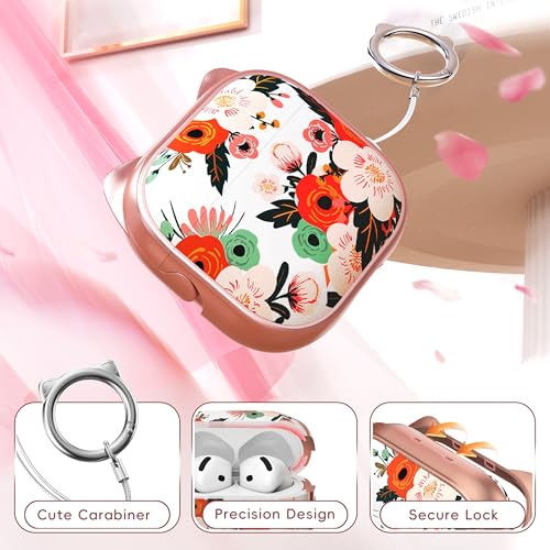 Image of for AirPods 4 Case with Cleaning Kit, Cute Cat Ear Print Design & Cute Buckle, Inverted Phone Holder Design, Top Safe Lock Buckle Design, for Girls AirPods 4 case 2024, Rose Gold Flower