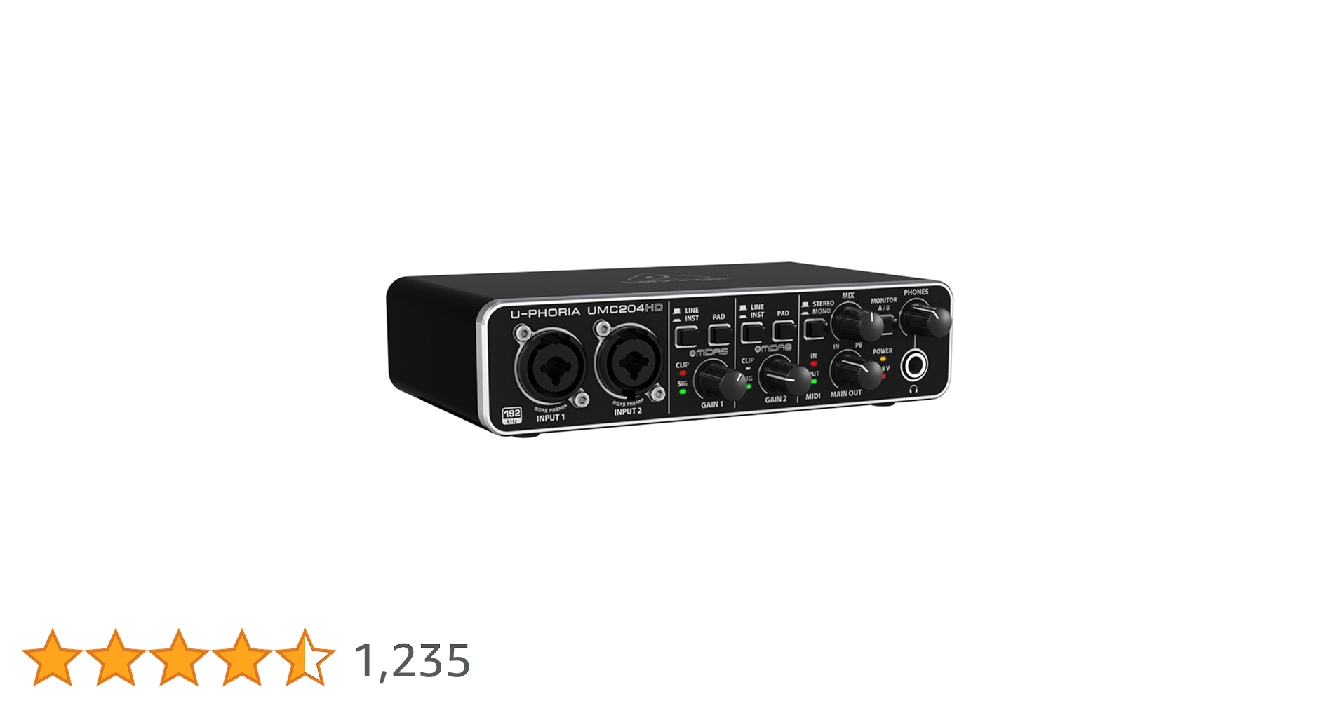 Behringer UMC204HD U-Phoria USB Audio/MIDI Interface with MIDAS