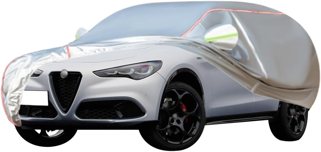 WOLWES Car Cover are Suitable for Alfa Romeo Stelvio Quadrifoglio,Water,Rain,Sun and Snow Resistant Oxford Fabric Car Cover,with Side Door Zip (Color : White)