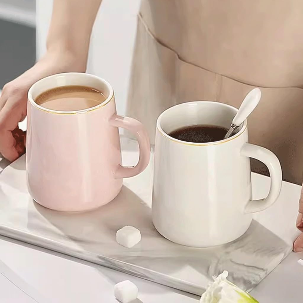 Tazza di vetro, tazza da tè, tazza da caffè in vetro, tazza in ceramica con coperchio e cucchiaio, per ragazze, casa, coppia, tazza da latte, tazza da caffè in ufficio, tazza per la colazione (A)