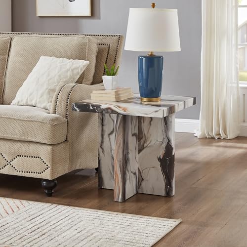 Roundhill Furniture Cavira Modern Faux Marble Living Room Side Table Off-White