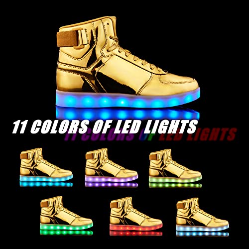 Diyjts Unisex Led Light Up Shoes, Fashion High Top Led Sneakers Usb Rechargeable Glowing Luminous Shoes For Men, Women, Teens Gold #TOP1
