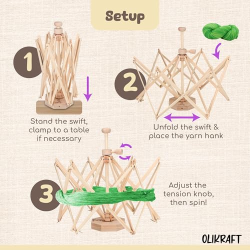 Image of Olikraft Wooden Yarn Swift | Lightweight Reverse Yarn Umbrella Swifts | Ball Swift | Skein Winder | No Clamp Required (Patented)