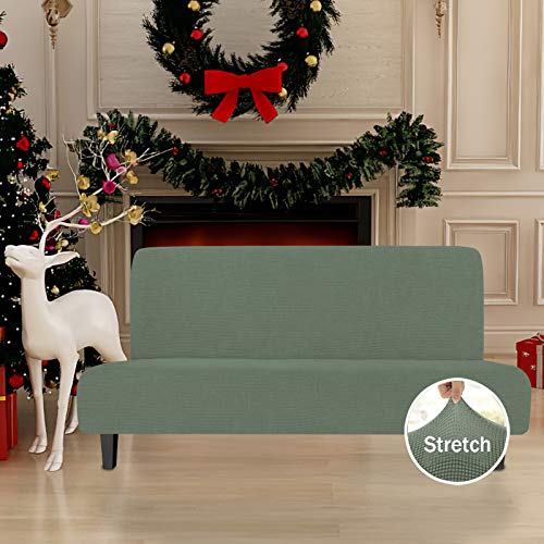 Image of Easy-Going Stretch Large Futon Slipcover Armless Futon Cover Greyish Green