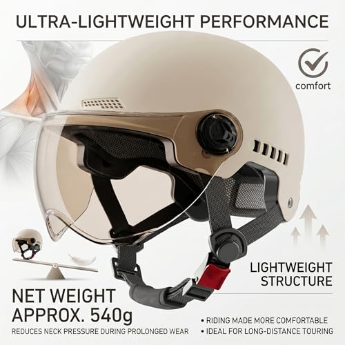 Casco de moto jet para mujer con visera solar color albaricoque 4