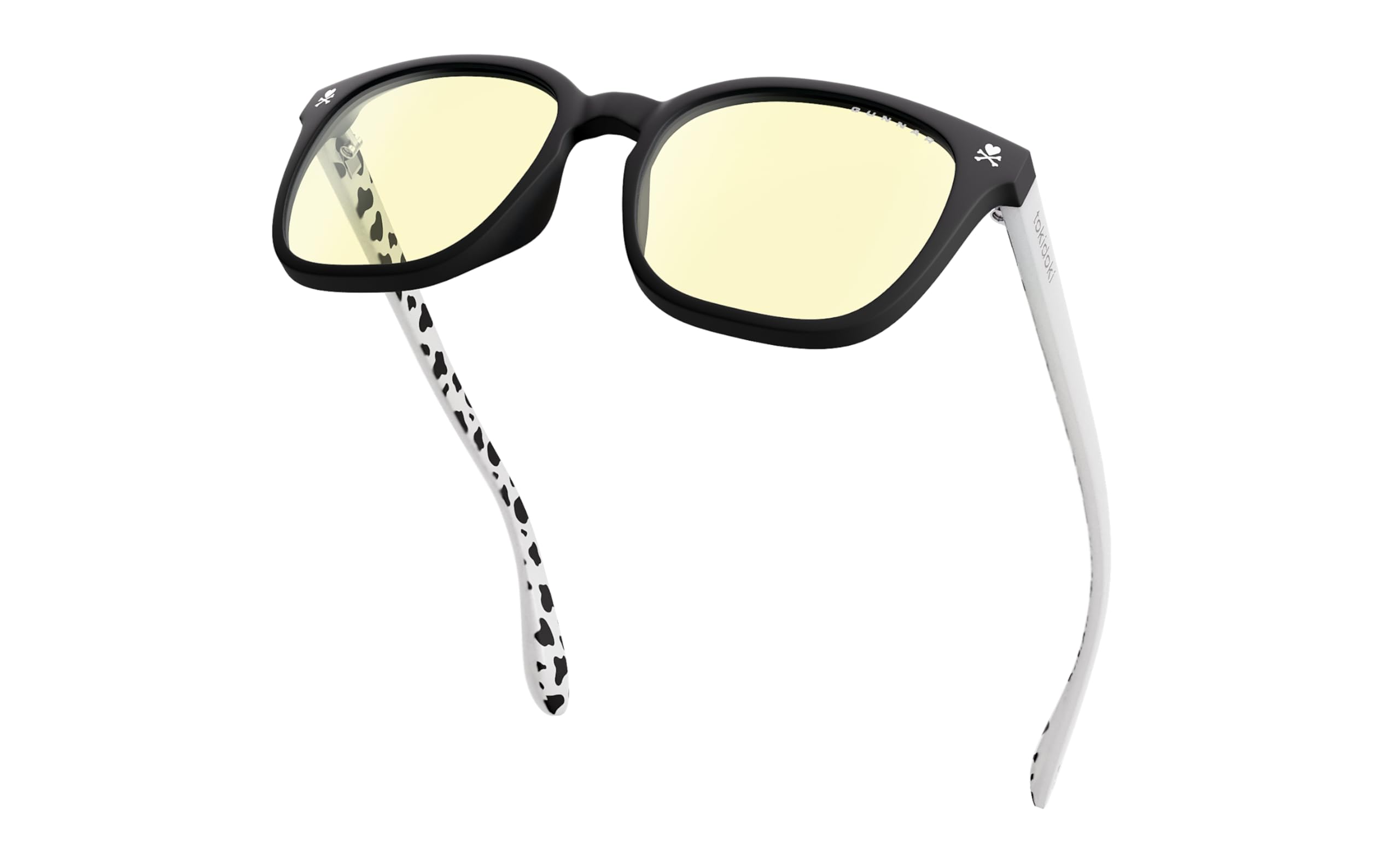 GUNNAR x tokidoki Lunettes anti-lumière bleue Mozzarella – Monture Onyx Latte avec imprimé vache – Verres ambrés, style rond, anti-reflet, protection UV, lunettes d'ordinateur et de jeu