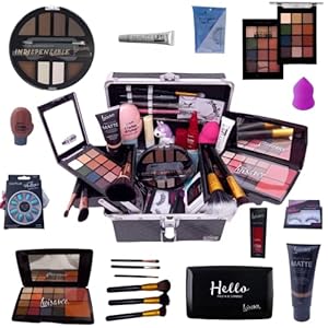 Maleta de Maquiagem Profissional Jasmyne Luisance Macrilan Rubys 129 Sombra Base Pincel Iluminador Lápis Pó Blush Primer Máscara Cílios Batom Lip Balm Demaquilante Delineador Esfumar Kabuki Completa (prata) - 8