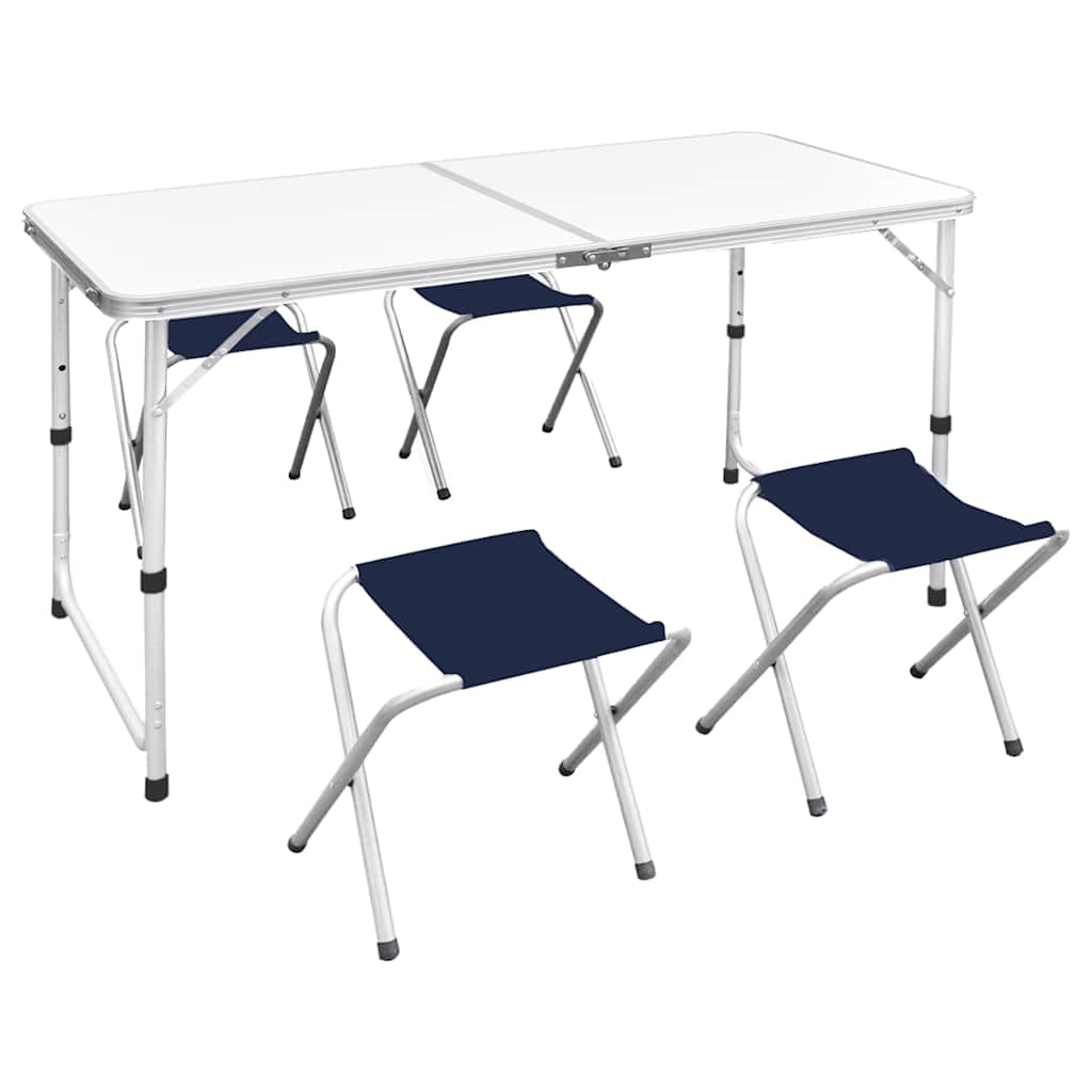 Campingtisch mit 4 Hockern Klappbar, 120x60 cm Campingtisch höhenverstellbar, Klappbarer Klapptisch Set für Garten Terrasse Picknick