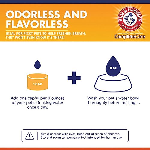 Arm & Hammer Complete Care Fresh Dental Water Additive for Cats - Cat Dental Care Solution for Bad Breath, Includes Cat Toothpaste Enzymatic Action, Ideal for Cat Grooming Supplies, 8 Fl Oz