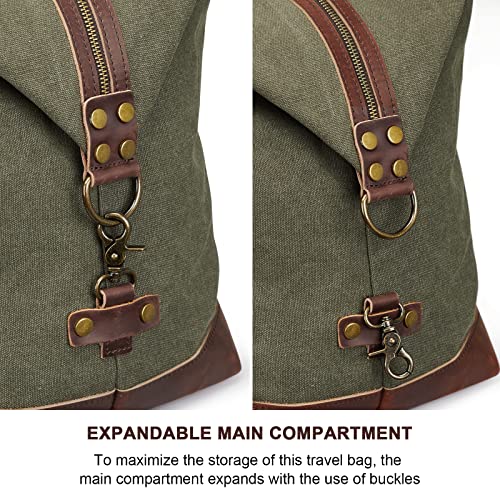 S-Zone Duffle Bag For Travel 60L Canvas Duffel Bag Carry On Genuine Leather Overnight Weekender Bag For Men #TOP3
