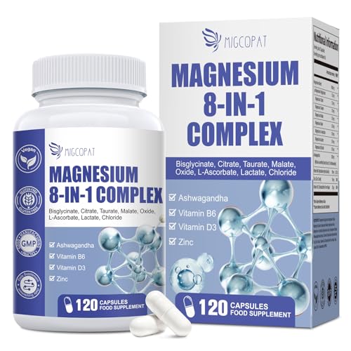 Magnesium Complex 8-in-1 Magnesium Glycinate Supplements with Bisglycinate Citrate Taurate 1000mg Added Zinc B6 D3 for Energy Muscle Sleep & Nerve Function - High Absorption 120 Vegan Capsules