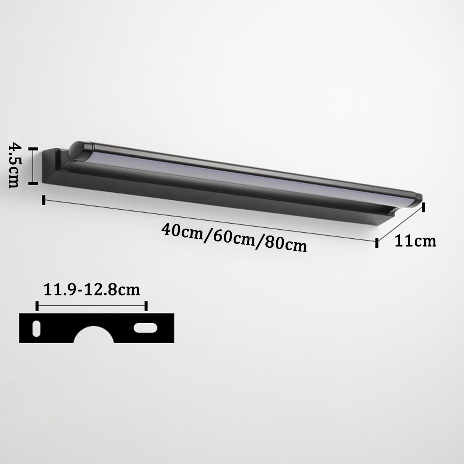 LED Spiegelleuchte Bad Wandleuchten Modern Minimalistisch Wandbeleuchtung Bildbeleuchtung Make-up Wandleuchte für Badschrank Spiegelschrank Schminktisch Wohnzimmer (Schwarzes Warmes Licht,60cm)