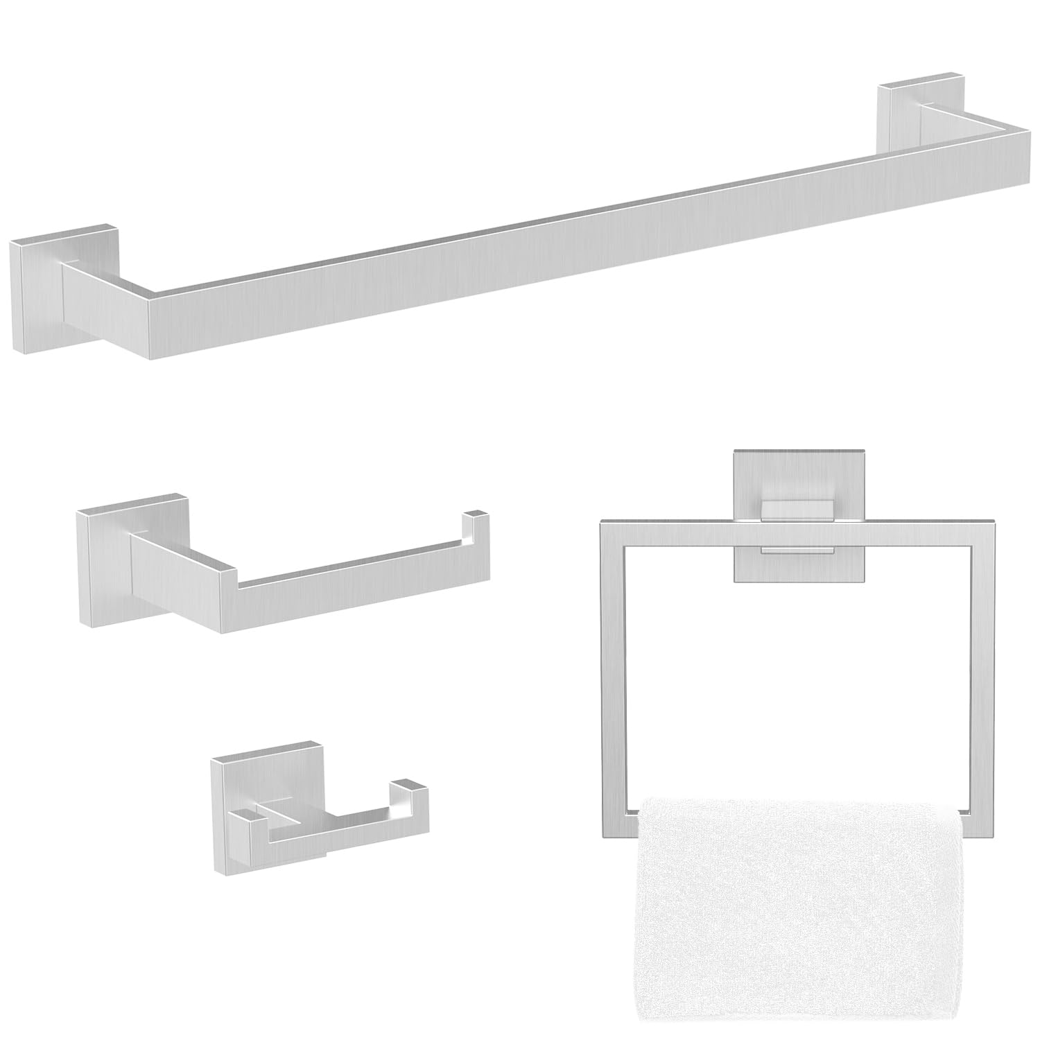 BOZWELL 23.6 inch Bathroom Hardware Set Wall Mounted 4 Pieces Brushed Nickel Towel Bar Sets Include Towel Bar Towel ring Toilet Paper Holder Towel Hook 1501-NL-4-60