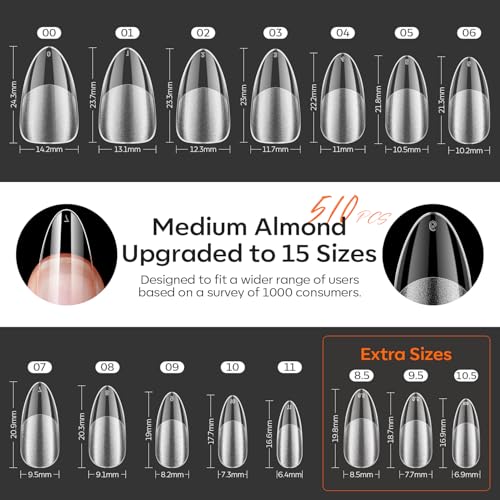 Image of modelones X Nail Gel Kit,10-in-One Glue Prep Dehydrator Lamp Gooseneck | 510Pcs Almond Nail Tips 15Size Medium Almond Press on Tip Adjustable U /V Light Easy Extension DIY Women Gift